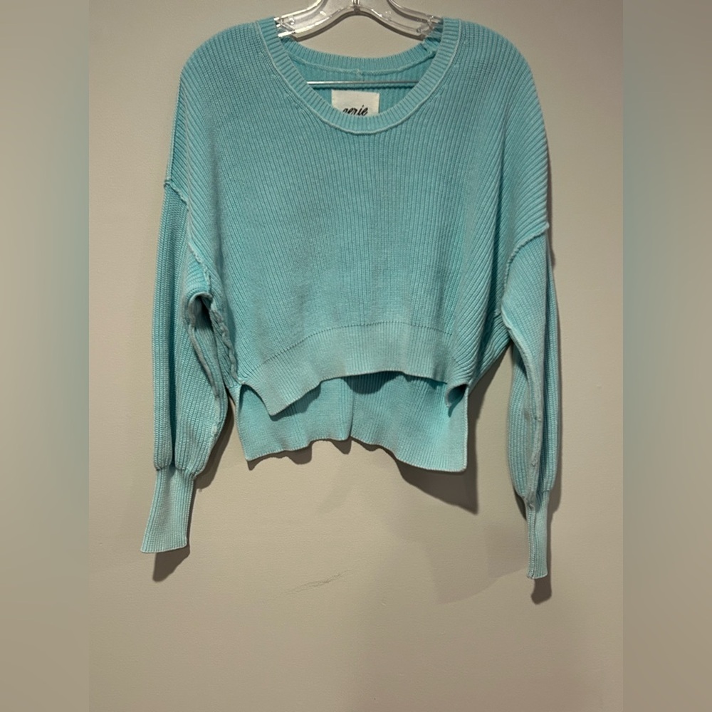π Aerie Light Blue Ribbed Knit Sweater β 100% Cotton, Size XS - Picture 3 of 9